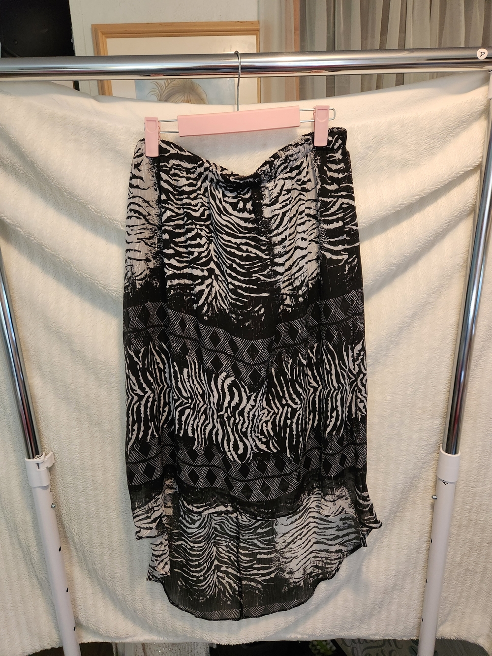 Beverly Drive Black and White Zebra-Print High-Low Skirt